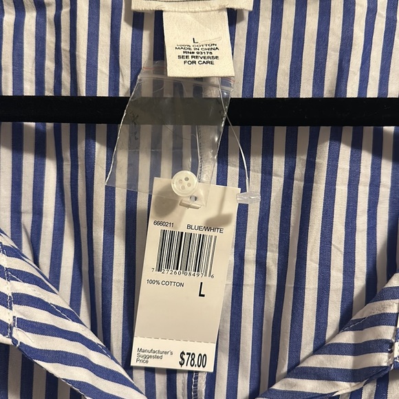 For the Republic blue/white pinstriped button down shirt ruched sleeves - Picture 3 of 4